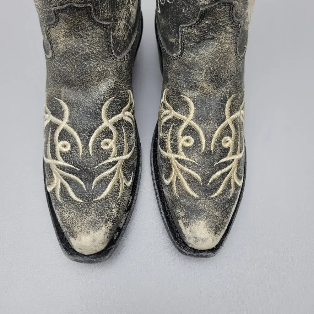 Old West Embroidered Leather Snip Toe Cowboy Boots Youth Kids Size 2.5 D Style